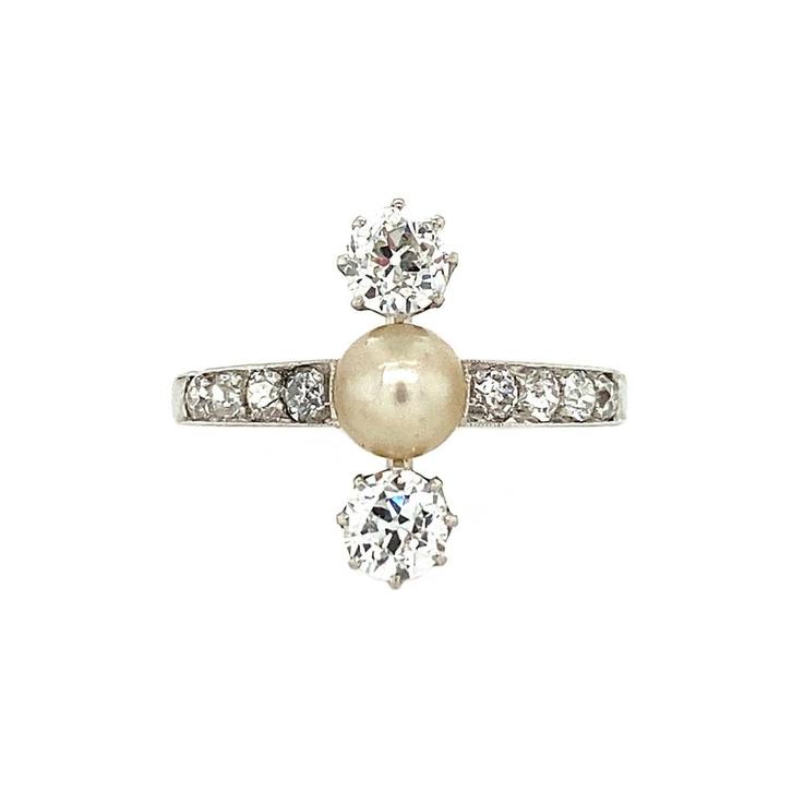 Witgouden ring met parel en diamant 14 krt, Sieraden, Tassen en Uiterlijk, Ringen, Wit, Zo goed als nieuw, Met parel, Goud, Verzenden