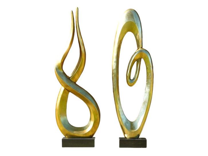 Set van twee grote abstracte beelden - alu messing op voet, Verzamelen, Beelden en Beeldjes, Ophalen of Verzenden