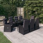 vidaXL 9-delige Tuinset met kussens zwart, Nieuw, 8 zitplaatsen, Tuinset, Verzenden