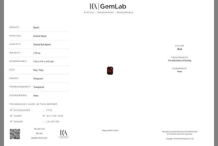 Zonder Minimumprijs - 1 pcs Rood Spinel - 1.98 ct -, Sieraden, Tassen en Uiterlijk, Edelstenen