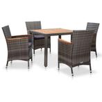 vidaXL 5-delige Tuinset met kussens poly rattan grijs, 4 zitplaatsen, Nieuw, Tuinset, Verzenden