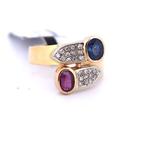 Ring - 18 karaat Geel goud - 0.85ct. tw. Saffier - Robijn -, Nieuw