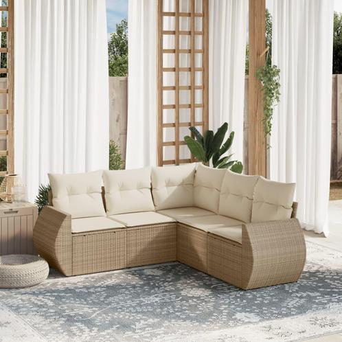 vidaXL 5-delige Loungeset met kussens poly rattan beige, Tuin en Terras, Tuinsets en Loungesets, Loungeset, Nieuw, Rotan, Verzenden