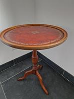 Bijzettafel - Mahonie houten Wijntafel met leren blad -