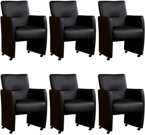 Set van 6 Zwarte leren moderne eetkamerfauteuils - Toledo Le, Huis en Inrichting, Stoelen, Vijf, Zes of meer stoelen, Overige kleuren