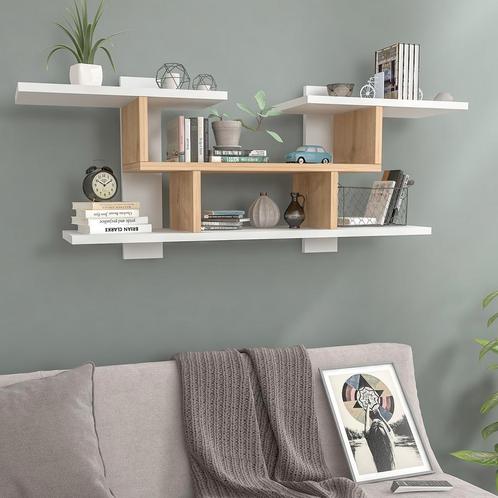 [en.casa] Wandrek Indre 110x24x33,5 cm wit en saffier eiken, Huis en Inrichting, Woonaccessoires | Wandplanken en Boekenplanken