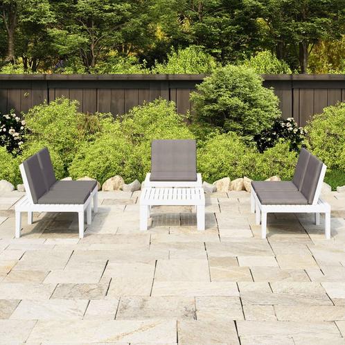 vidaXL 4-delige Loungeset met kussens kunststof wit, Tuin en Terras, Tuinsets en Loungesets, Loungeset, Nieuw, 4 zitplaatsen, Textileen