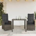 vidaXL 3-delige Bistroset met kussens poly rattan grijs, Verzenden, Nieuw, Rotan, 2 zitplaatsen