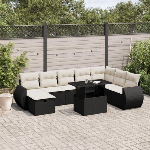 vidaXL 9-delige Loungeset met kussens poly rattan zwart, Tuin en Terras, Tuinsets en Loungesets, Loungeset, Nieuw, Rotan, Verzenden