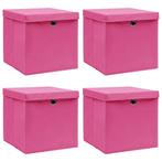vidaXL Opbergboxen met deksel 4 st 32x32x32 cm stof roze, Verzenden, Nieuw
