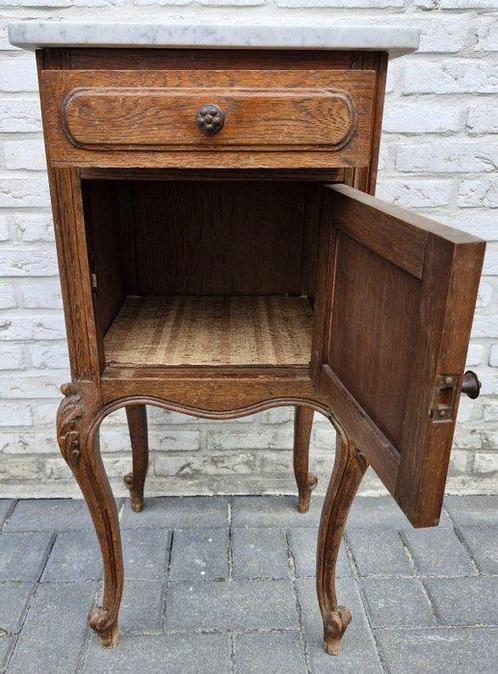 Nachtkastje - Eik, Marmer - Antiek Frans Nachtkastje, Antiek en Kunst, Curiosa en Brocante