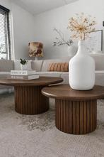 Salontafel met eiken latjes poot | maatwerk, 50 tot 100 cm, Rond, Nieuw, Japandi scandinavisch tijdloos