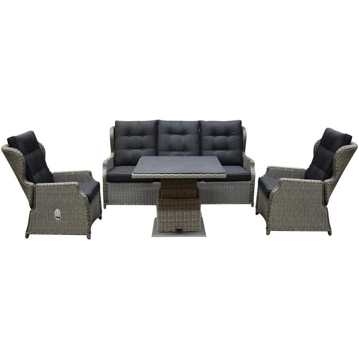 Ibiza stoel bank dining loungeset 4 delig grijs met, Tuin en Terras, Tuinsets en Loungesets, Nieuw, Wicker, Ophalen of Verzenden