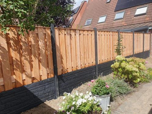 Schutting met rots motief platen €145 m1, Tuin en Terras, Schuttingen, Nieuw, Hout, 1 tot 2 meter
