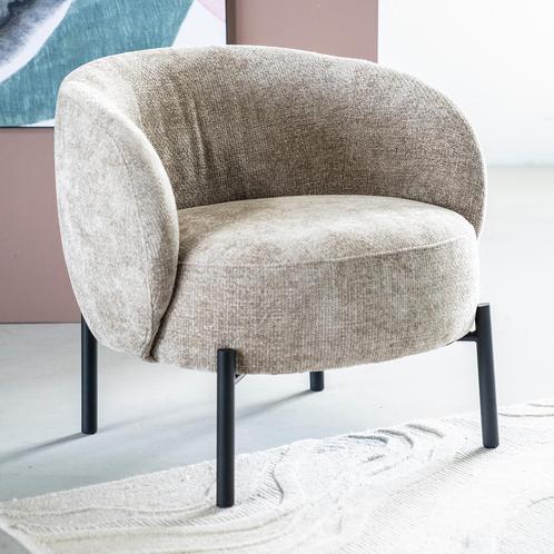 *WOONWINKEL* By-Boo Oasis Taupe Fauteuil Met Ronde Rugleunin, Huis en Inrichting, Fauteuils, Nieuw, Stof, Verzenden