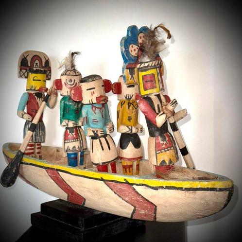 sculptuur, Gd Pirogue Kachina - Hopi 63 cm - 40 cm - Hout, Antiek en Kunst, Curiosa en Brocante