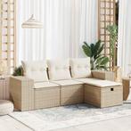 vidaXL 4-delige Loungeset met kussens poly rattan beige, Verzenden, Nieuw, Rotan, Loungeset