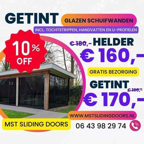 GETINT & HELDER Glazen schuifwanden €160,- MST SLIDING DOORS, Tuin en Terras, Overkappingen, Nieuw, Verzenden
