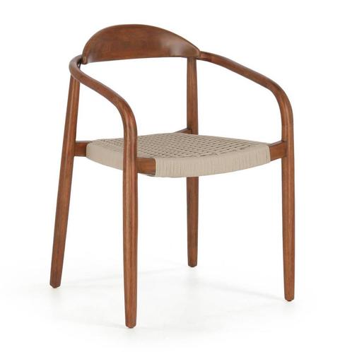 *WOONWINKEL* Kave Home Nina Houten Tuinstoel Met Touw - Waln, Huis en Inrichting, Stoelen, Bruin, Nieuw, Stof, Verzenden