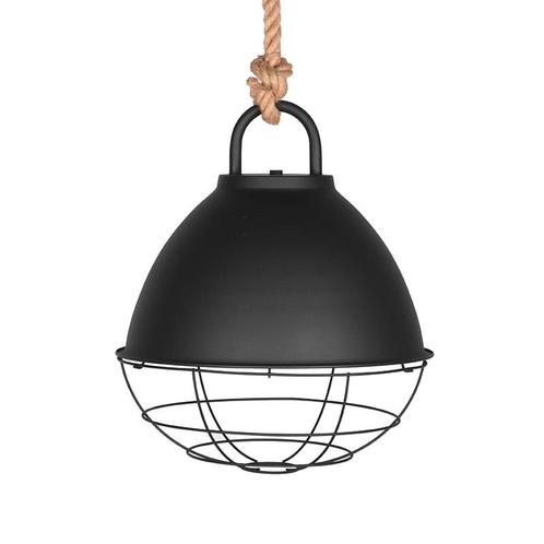 LABEL51 - Hanglamp Korf | L - Zwart Metaal - Naturel Touw, Huis en Inrichting, Lampen | Hanglampen, Nieuw, Metaal, 50 tot 75 cm