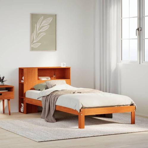 vidaXL Bed met boekenkast zonder matras grenenhout wasbruin, Huis en Inrichting, Slaapkamer | Bedden, Bruin, Nieuw, Hout, Verzenden
