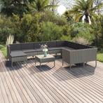 vidaXL 11-delige Loungeset met kussens poly rattan grijs, Verzenden, Nieuw, Rotan, Loungeset