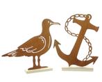 Metaal decoratie zeemeeuw met anker op houten voet, Verzenden, Nieuw