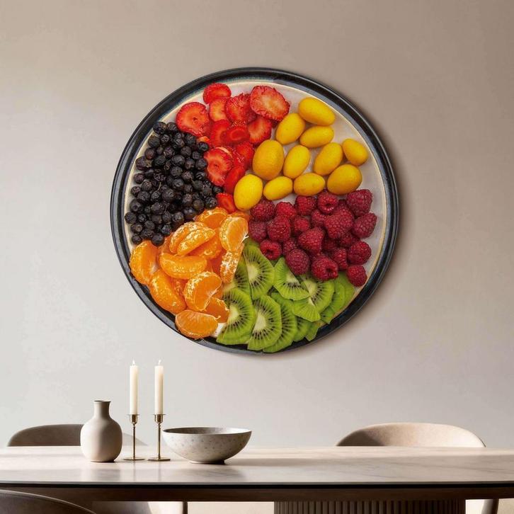 Vibrant Fruit Medley - Muurcirkel - ø 80 cm +Ophangset, Huis en Inrichting, Woonaccessoires | Schilderijen, Tekeningen en Foto's