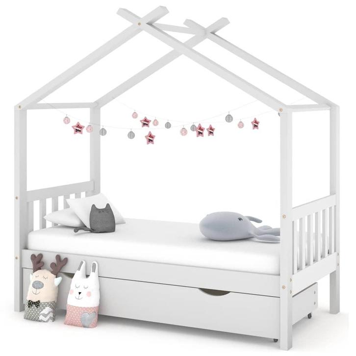 vidaXL Kinderbedframe met lade massief grenenhout wit 80x160, Kinderen en Baby's, Kinderkamer | Bedden, Nieuw, Verzenden