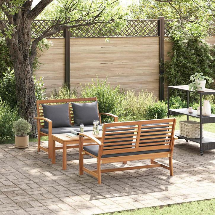 vidaXL Tuinbankenset 3 pcs Naturel Massief Teakhout, Tuin en Terras, Tuinsets en Loungesets, Nieuw, Verzenden