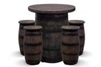 Barrel-set – 1 wijnvat-statafel + 4 barkrukken | Houtlook, Ophalen of Verzenden, Nieuw, Kunststof