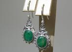 Smaragd Oorbellen cabochon - Hoogte: 31 mm - Breedte: 11 mm-