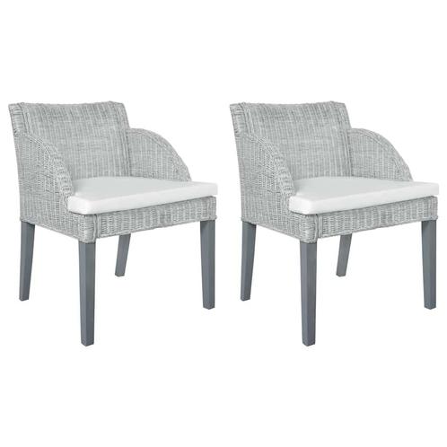 vidaXL Eetkamerstoelen 2 st met kussens natuurlijk rattan, Huis en Inrichting, Stoelen, Grijs, Nieuw, Verzenden