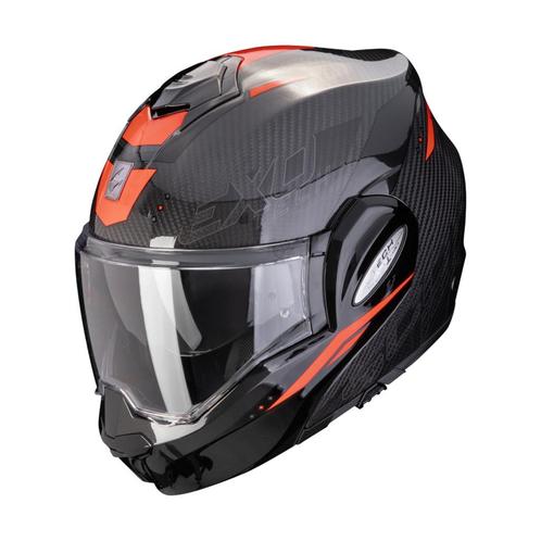Scorpion EXO-TECH EVO CARBON ROVER - Zwart/Rood, Motoren, Kleding | Motorhelmen, L, Systeemhelm, Verzenden