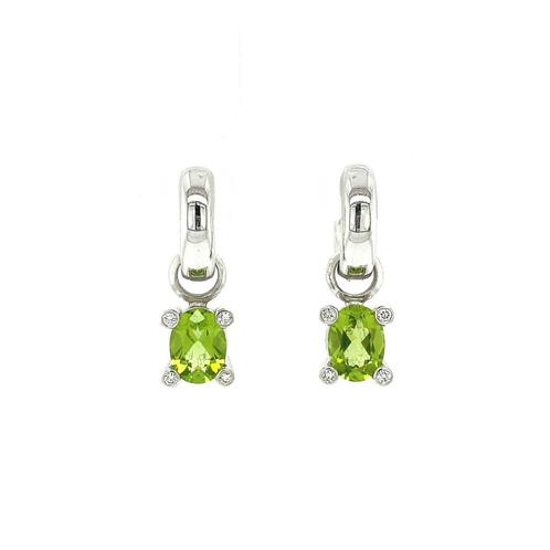 Witgouden oorhangers met peridoot en diamant 14 krt, Sieraden, Tassen en Uiterlijk, Oorbellen, Zo goed als nieuw, Goud, Verzenden