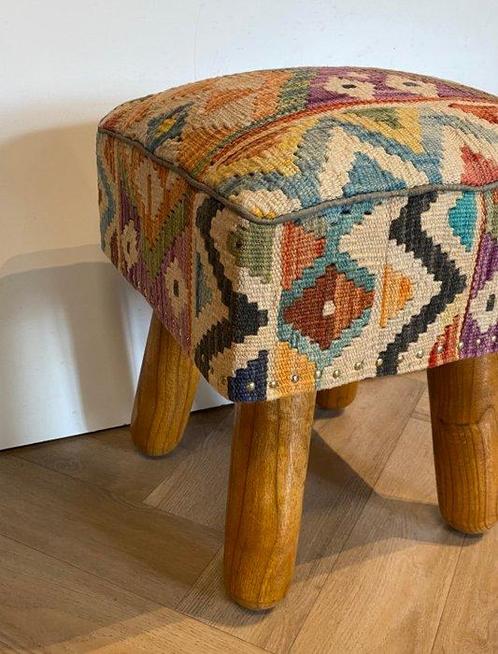 Afghaan Poef Kelim - Poef - Hout, Wol, Antiek en Kunst, Kunst | Designobjecten