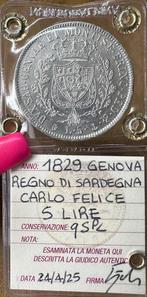 Italië, Savoye Carlo Felice. 5 Lire 1829 Genova, Postzegels en Munten, Munten | Europa | Niet-Euromunten