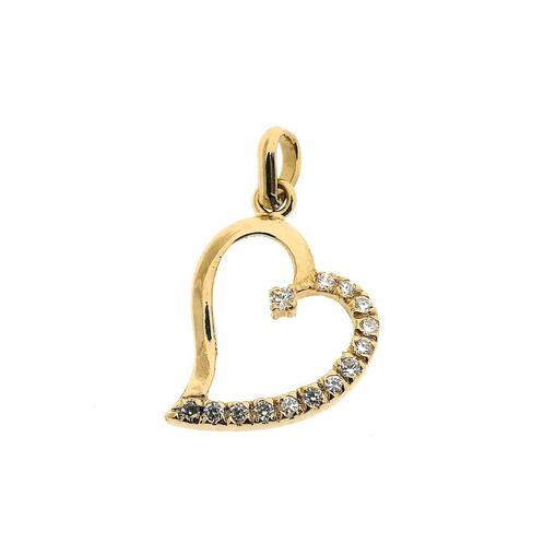 18 Krt. Gouden hanger van een hart met zirconia (liefde), Sieraden, Tassen en Uiterlijk, Bedels, Gebruikt, Overige merken, Goud
