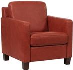 Rode leren landelijke fauteuil - poot hout bruin - Vintage L, Huis en Inrichting, Fauteuils, Nieuw, Ophalen of Verzenden, Landelijk