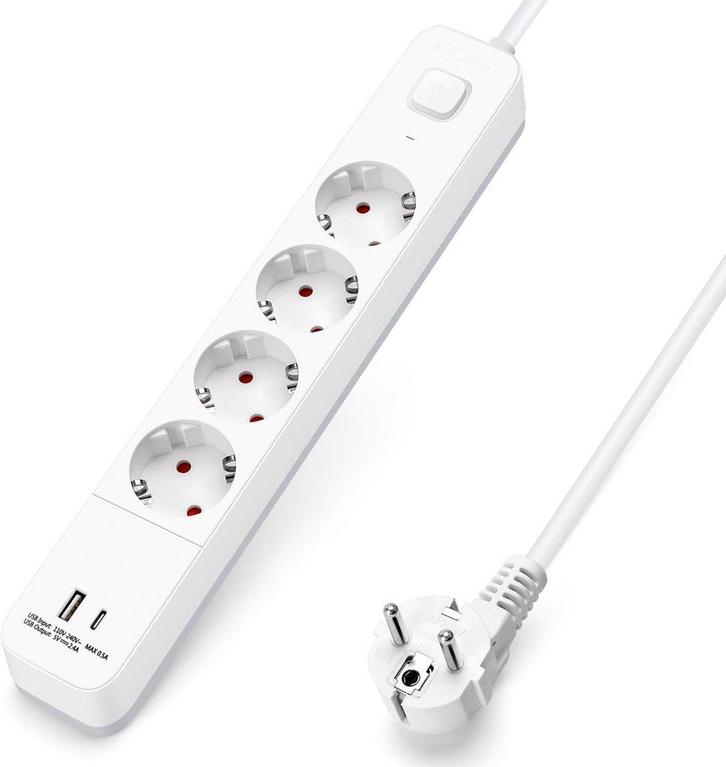 Aigostar 20BW2 - Stekkerdoos met Schakelaar - 4-voudig - USB, Computers en Software, Printerbenodigdheden, Nieuw, Verzenden