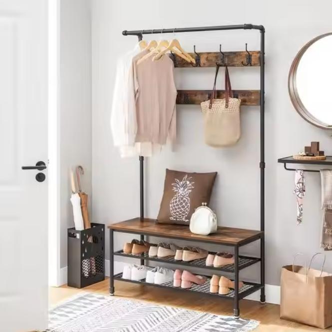 Industriële Kapstok met Zitbank – Waterpijpdesign en 9 Haken, Huis en Inrichting, Woonaccessoires | Kapstokken, Nieuw, Verzenden