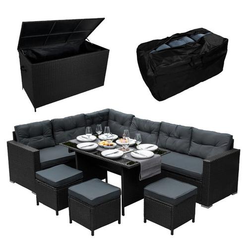 Jardi Rattan Hoekbank Dining Set & Tuinopbergbox - Stijlvol,, Tuin en Terras, Tuinsets en Loungesets, Verzenden