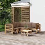 vidaXL 6-delige Loungeset met kussens bamboe taupe, Tuin en Terras, Tuinsets en Loungesets, Verzenden, Nieuw, Hout, Loungeset