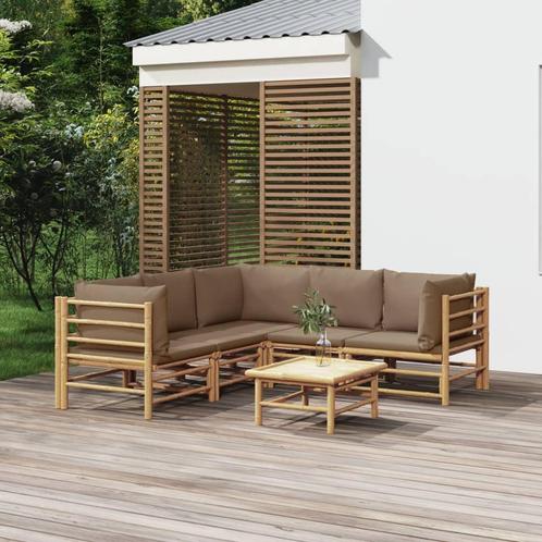 vidaXL 6-delige Loungeset met kussens bamboe taupe, Tuin en Terras, Tuinsets en Loungesets, Loungeset, Nieuw, Hout, Verzenden
