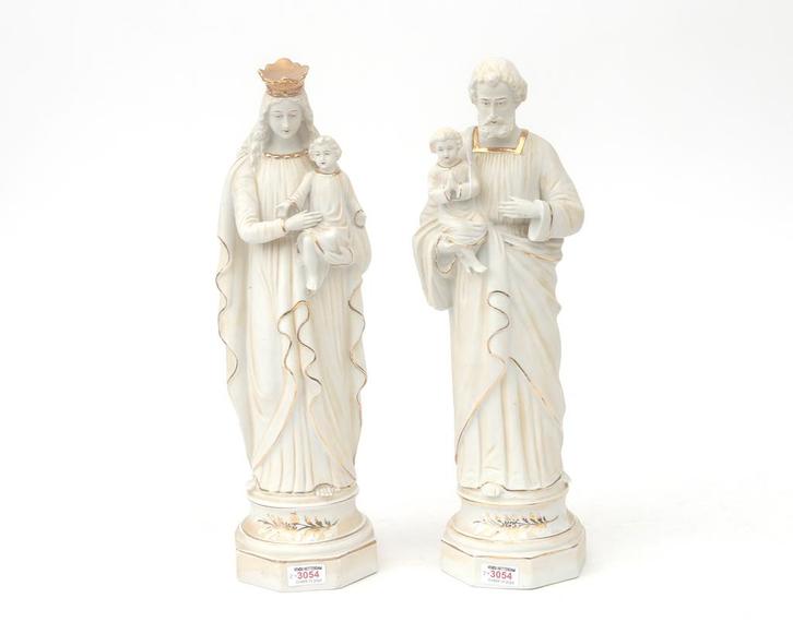Twee biscuit porseleinen religieuze beelden, 19e/20e eeuw, Antiek en Kunst, Antiek | Porselein