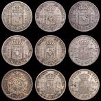 Spanje. 50 centimos 1880-1926 (9 monedas) (Zonder