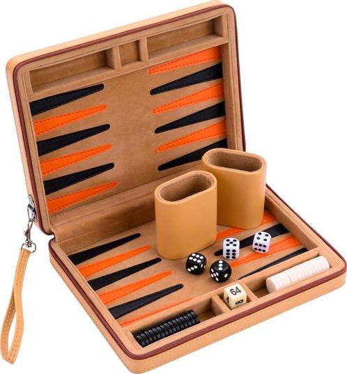 Portable Backgammon met Afsluitrits (Beige) | Longfield -, Hobby en Vrije tijd, Gezelschapsspellen | Bordspellen, Nieuw, Verzenden