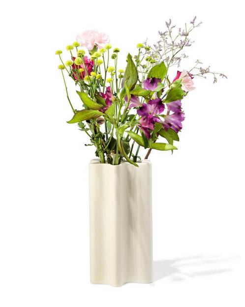 HEMA Vaas Ø15.7x26cm keramiek golf wit, Huis en Inrichting, Woonaccessoires | Vazen, Nieuw, Verzenden