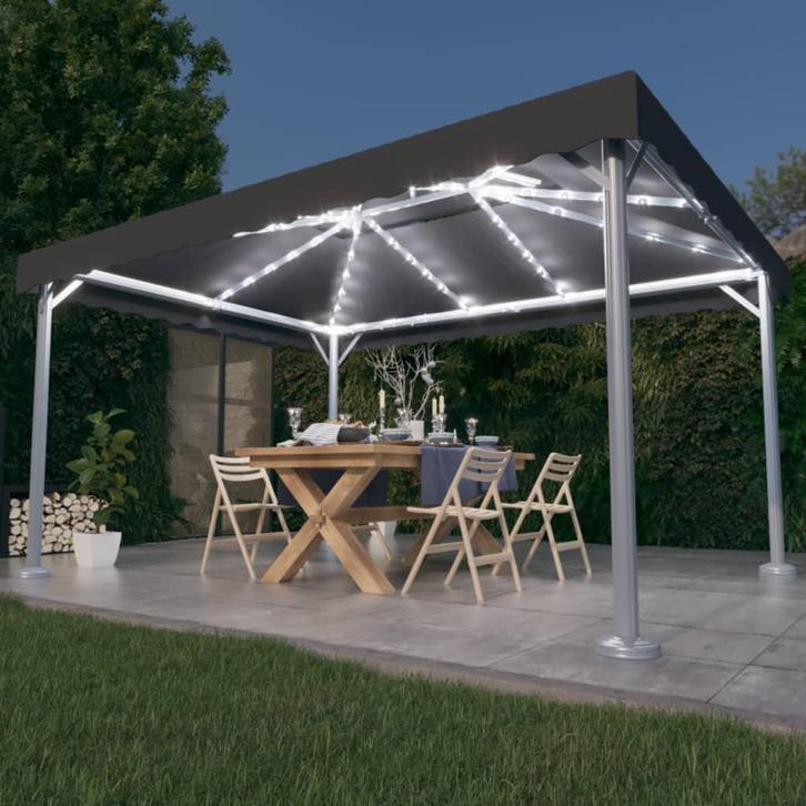 vidaXL Prieel met LED-lichtslinger 400x300 cm aluminium, Tuin en Terras, Partytenten, Nieuw, Verzenden