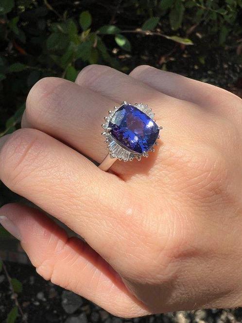 Ring Clusterring van platina met tanzaniet en diamant, Sieraden, Tassen en Uiterlijk, Ringen